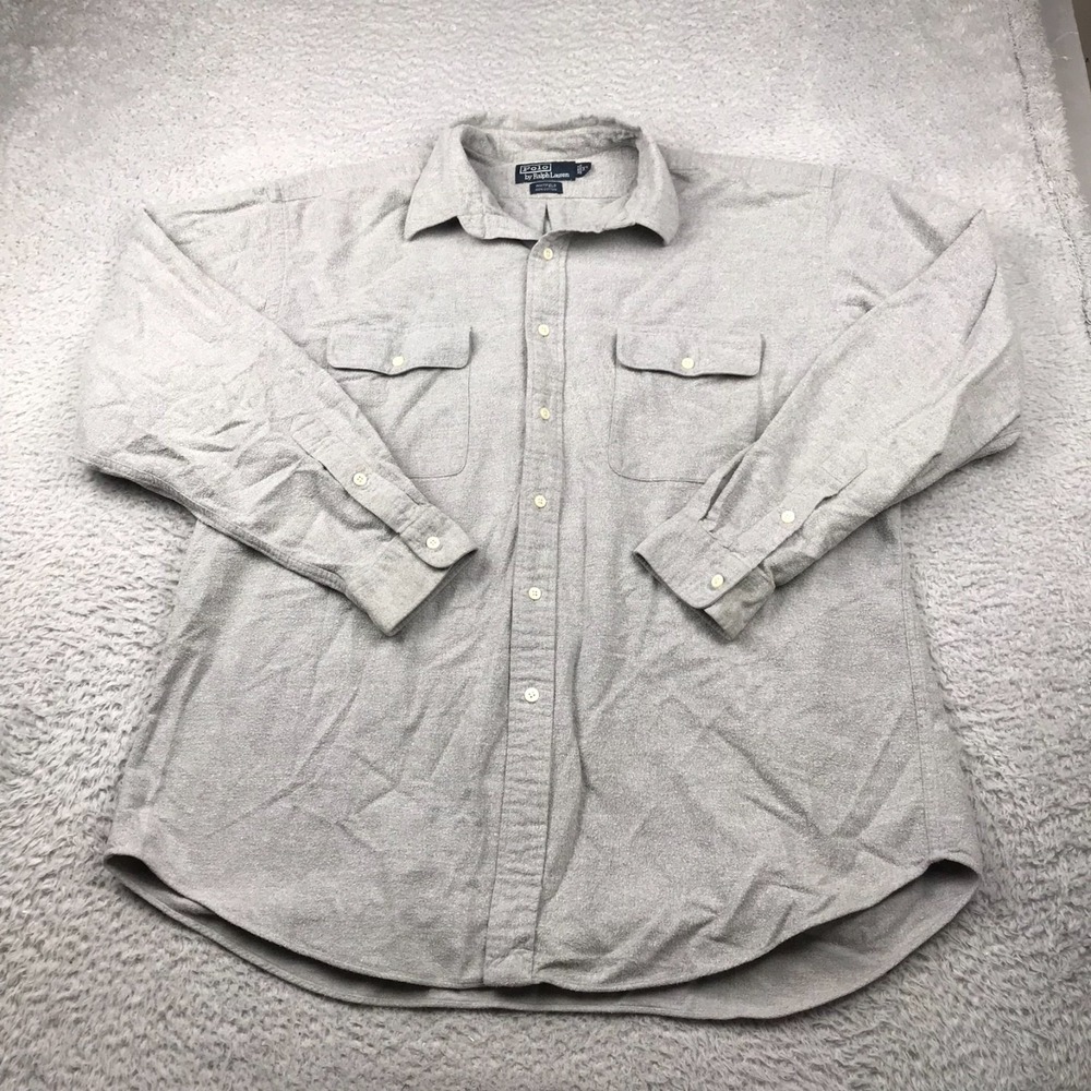 Polo Ralph Lauren Whitfield Shirt Mens XL Gray Lightweight Flannel LS Pockets‎